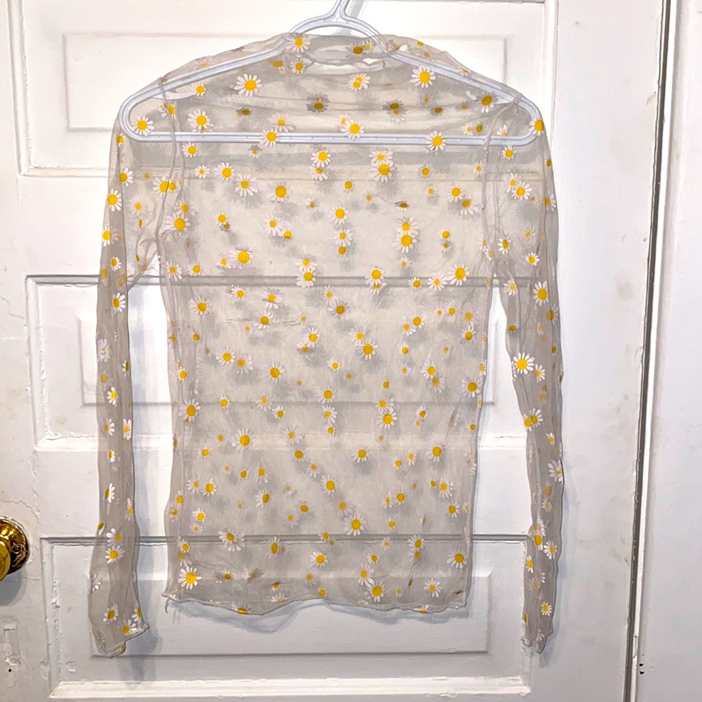 New! transparent sunflower mesh top